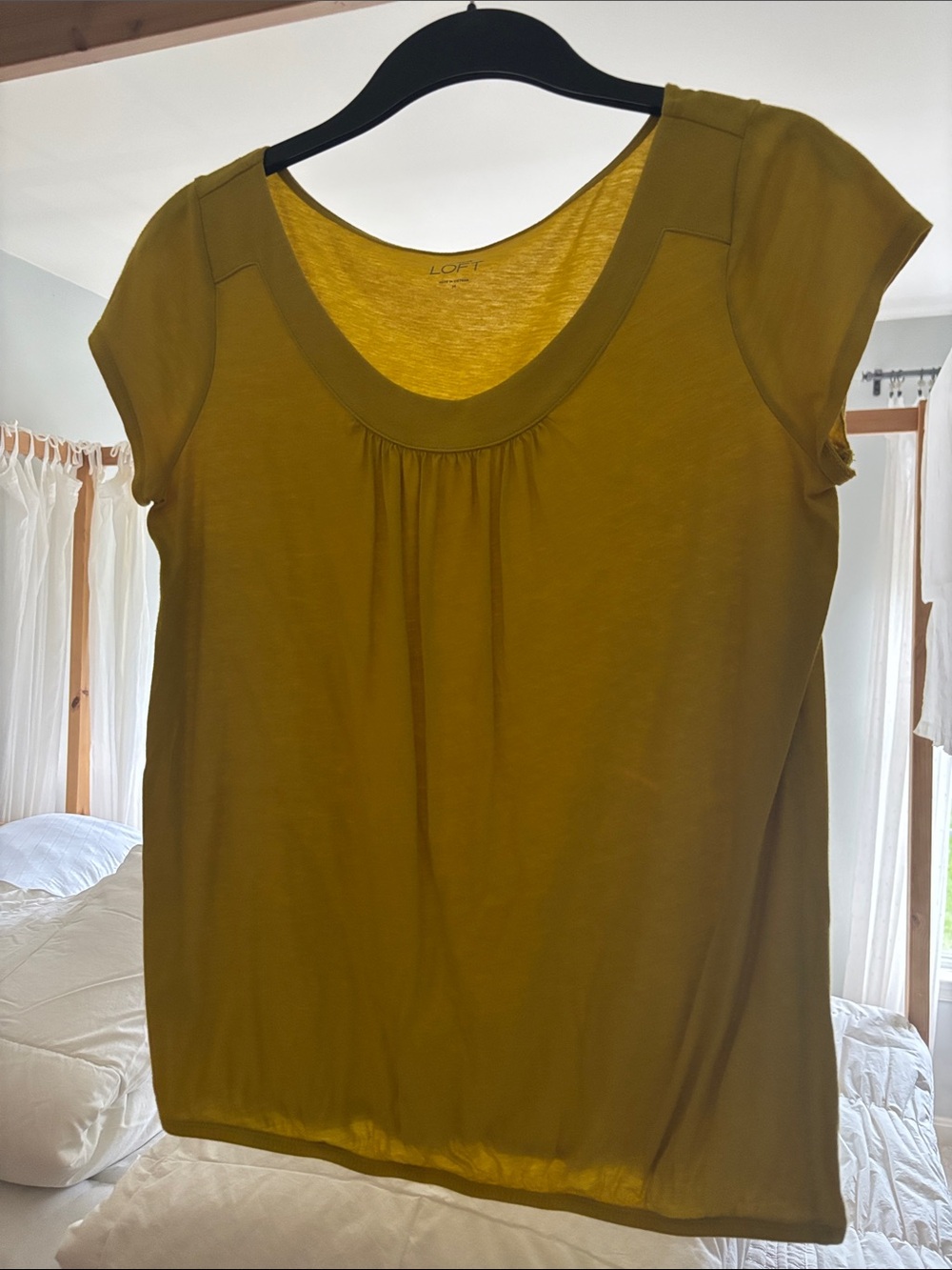LOFT Mustard Yellow Scoop Neck Cap Sleeve Top